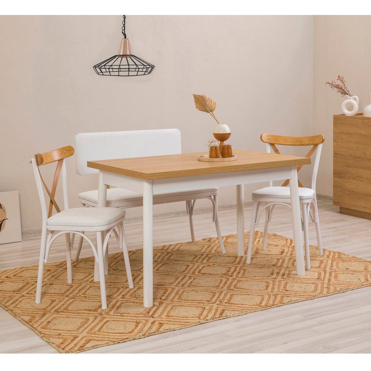 Masă cu scaune Oliver Sbt Karina, Diverse culori, Diverse configurații, 120x75x77 cm - Alb - 4 bucăți | SKU: 869VEL8124 | Masă cu scaune Oliver Sbt Karina, 120x75x77 cm, varianta Alb - 4 bucăți, produs pentru amenajarea locuinței, disponibil online în România la CasaMob