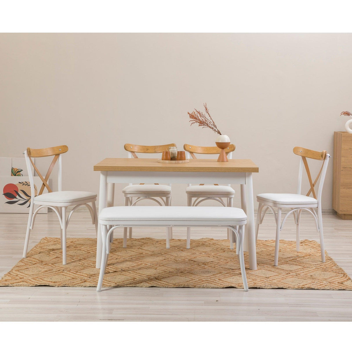 Masă cu scaune 6 bucăți Oliver Sbt.Karina, Diverse culori, 120x75x77 cm - Alb | SKU: 869VEL8126 | Masă cu scaune 6 bucăți Oliver Sbt.Karina, 120x75x77 cm, varianta Alb, produs pentru amenajarea locuinței, disponibil online în România la CasaMob