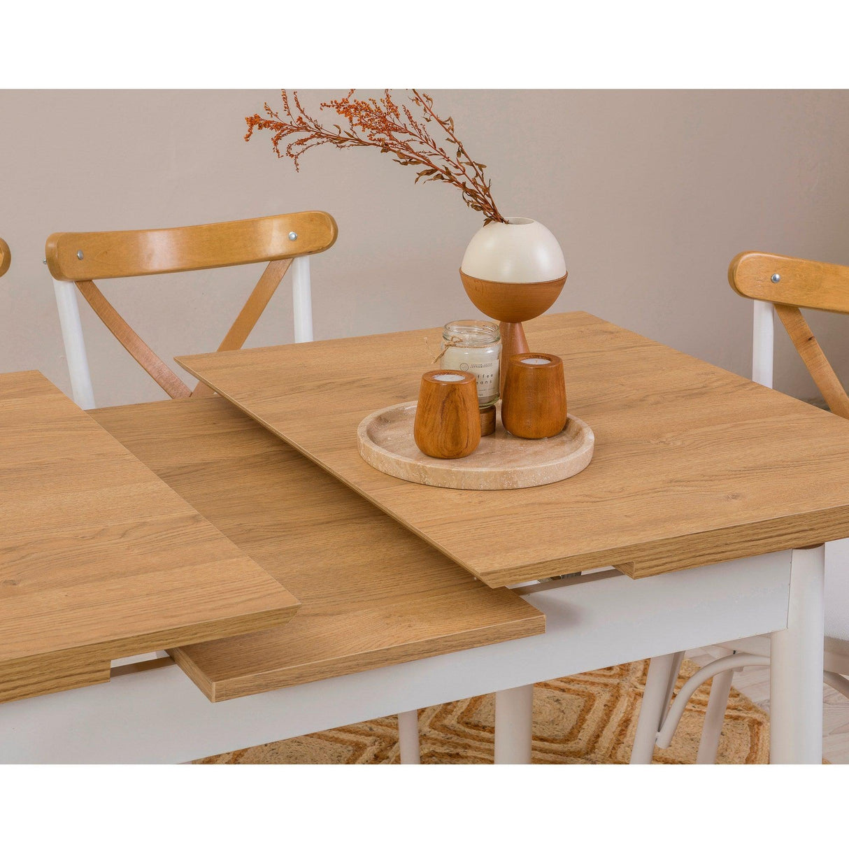 Masă extensibilă cu scaune Oliver Açl.Karina, Diverse culori, Diverse configurații, 120x75x77 cm - Alb - 5 bucăți | SKU: 869VEL8150 | Masă extensibilă cu scaune Oliver Açl.Karina, 120x75x77 cm, varianta Alb - 5 bucăți, produs pentru amenajarea locuinței, disponibil online în România la CasaMob