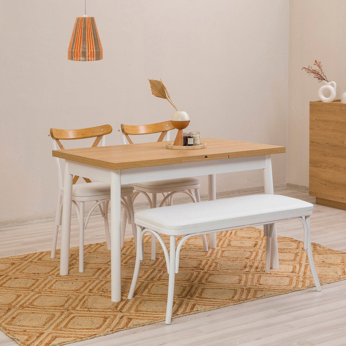 Masă extensibilă cu scaune Oliver Açl.Karina, Diverse culori, Diverse configurații, 120x75x77 cm - Alb - 4 bucăți | SKU: 869VEL8152 | Masă extensibilă cu scaune Oliver Açl.Karina, 120x75x77 cm, varianta Alb - 4 bucăți, produs pentru amenajarea locuinței, disponibil online în România la CasaMob