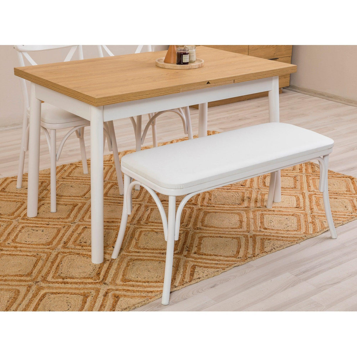 Masă extensibilă cu scaune Oliver Açl.alb Karina, Alb, Diverse configurații, 120x75x77 cm - 4 bucăți | SKU: 869VEL8156 | Masă extensibilă cu scaune Oliver Açl.alb Karina, Alb, 120x75x77 cm, varianta 4 bucăți, produs pentru amenajarea locuinței, disponibil online în România la CasaMob