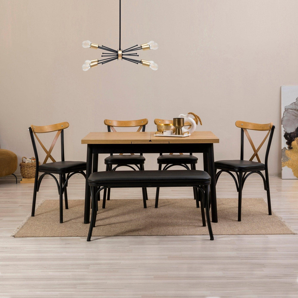Masă extensibilă cu scaune Oliver Açl.Karina, Diverse culori, Diverse configurații, 120x75x77 cm - Negru - 6 bucăți | SKU: 869VEL8167 | Masă extensibilă cu scaune Oliver Açl.Karina, 120x75x77 cm, varianta Negru - 6 bucăți, produs pentru amenajarea locuinței, disponibil online în România la CasaMob