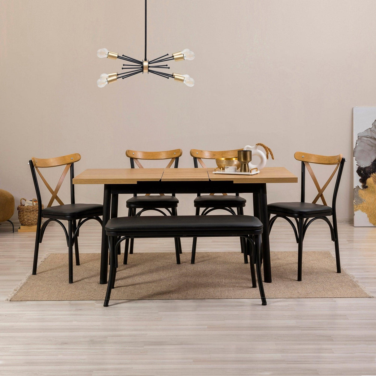 Masă extensibilă cu scaune Oliver Açl.Karina, Diverse culori, Diverse configurații, 120x75x77 cm - Negru - 6 bucăți | SKU: 869VEL8167 | Masă extensibilă cu scaune Oliver Açl.Karina, 120x75x77 cm, varianta Negru - 6 bucăți, produs pentru amenajarea locuinței, disponibil online în România la CasaMob