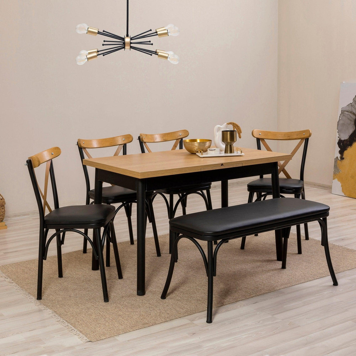 Masă extensibilă cu scaune Oliver Açl.Karina, Diverse culori, Diverse configurații, 120x75x77 cm - Negru - 6 bucăți | SKU: 869VEL8167 | Masă extensibilă cu scaune Oliver Açl.Karina, 120x75x77 cm, varianta Negru - 6 bucăți, produs pentru amenajarea locuinței, disponibil online în România la CasaMob