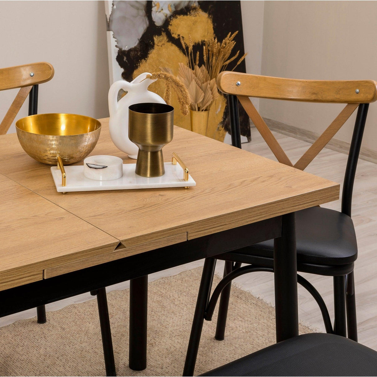 Masă extensibilă cu scaune Oliver Açl.Karina, Diverse culori, Diverse configurații, 120x75x77 cm - Negru - 6 bucăți | SKU: 869VEL8167 | Masă extensibilă cu scaune Oliver Açl.Karina, 120x75x77 cm, varianta Negru - 6 bucăți, produs pentru amenajarea locuinței, disponibil online în România la CasaMob