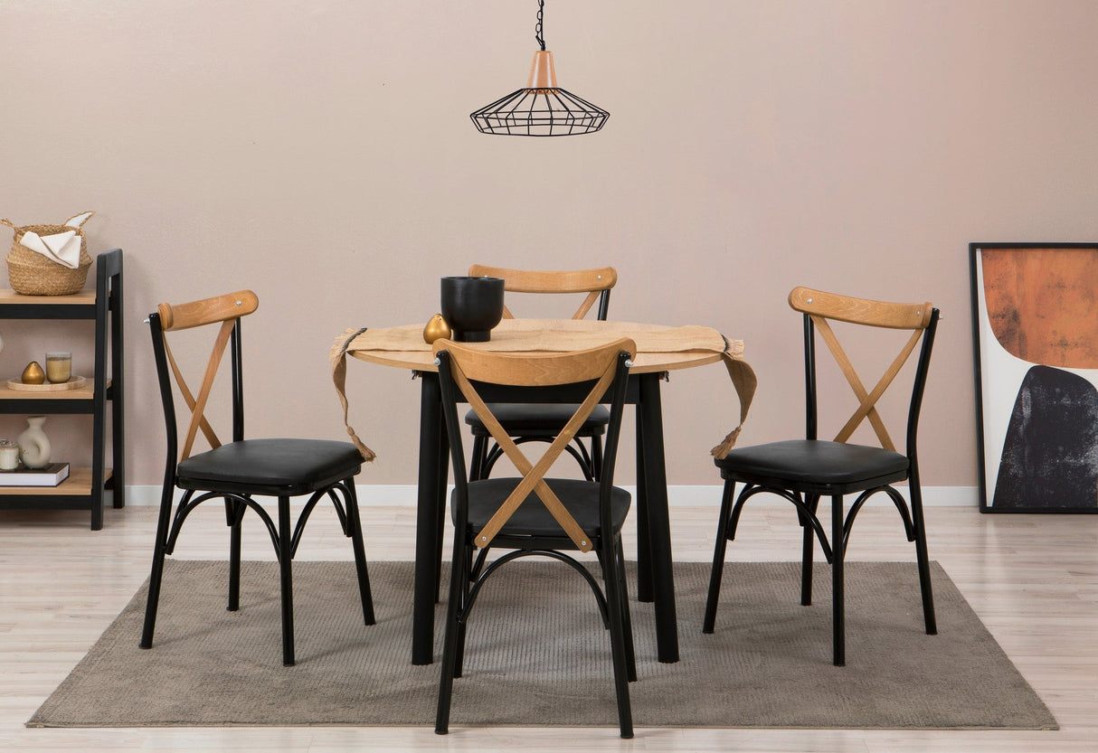 Masă extensibilă cu scaune Oliver, Diverse culori, Diverse configurații, 100x100x75 cm - Stejar - Negru - 5 bucăți | SKU: 869VEL8706 | Masă extensibilă cu scaune Oliver, 100x100x75 cm, varianta Stejar - Negru - 5 bucăți, produs pentru amenajarea locuinței, disponibil online în România la CasaMob