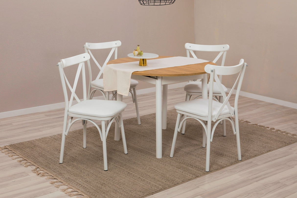 Masă extensibilă cu scaune Oliver, Diverse culori, Diverse configurații, 100x100x75 cm - Alb - Stejar - 5 bucăți | SKU: 869VEL8707 | Masă extensibilă cu scaune Oliver, 100x100x75 cm, varianta Alb - Stejar - 5 bucăți, produs pentru amenajarea locuinței, disponibil online în România la CasaMob