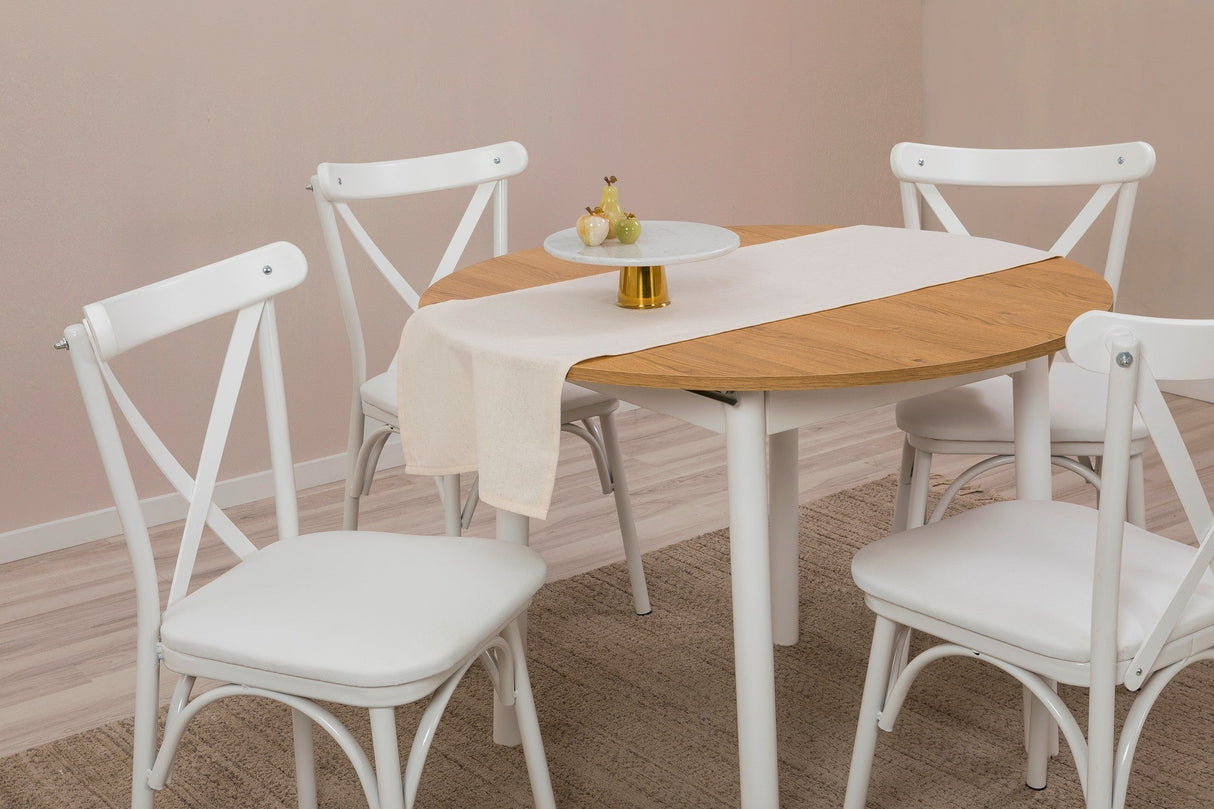 Masă extensibilă cu scaune Oliver, Diverse culori, Diverse configurații, 100x100x75 cm - Alb - Stejar - 5 bucăți | SKU: 869VEL8707 | Masă extensibilă cu scaune Oliver, 100x100x75 cm, varianta Alb - Stejar - 5 bucăți, produs pentru amenajarea locuinței, disponibil online în România la CasaMob