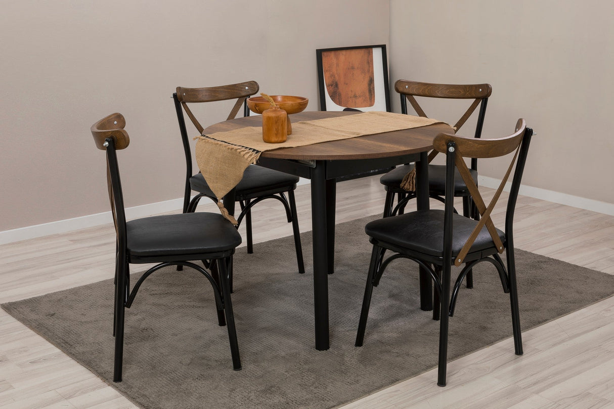 Masă extensibilă cu scaune Oliver, Diverse culori, Diverse configurații, 100x100x75 cm - Negru - Nuc - 5 bucăți | SKU: 869VEL8708 | Masă extensibilă cu scaune Oliver, 100x100x75 cm, varianta Negru - Nuc - 5 bucăți, produs pentru amenajarea locuinței, disponibil online în România la CasaMob