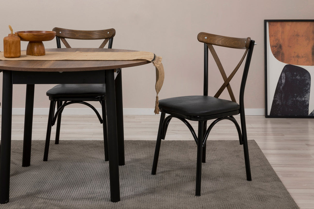 Masă extensibilă cu scaune Oliver, Diverse culori, Diverse configurații, 100x100x75 cm - Negru - Nuc - 5 bucăți | SKU: 869VEL8708 | Masă extensibilă cu scaune Oliver, 100x100x75 cm, varianta Negru - Nuc - 5 bucăți, produs pentru amenajarea locuinței, disponibil online în România la CasaMob