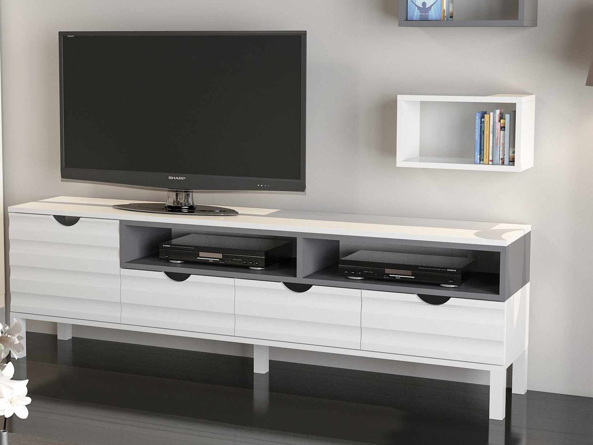 Comodă TV Adel, Alb - Antracit, 180x35x54 cm