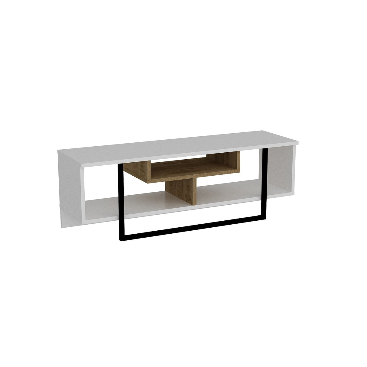 Comodă TV Asal (120) - White, Ud, Black, Alb - Negru - Stejar, 119x35x40 cm