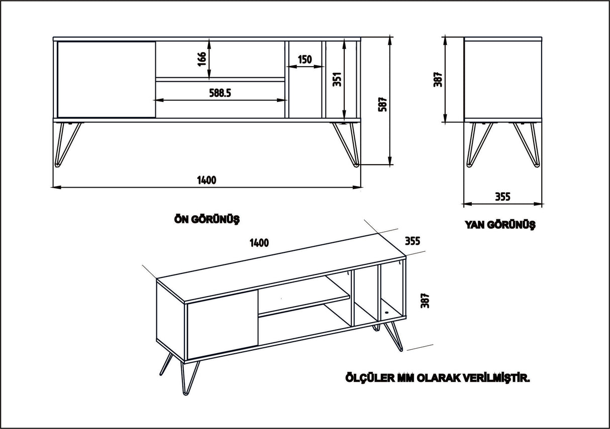 Comodă TV Mistico (140), Nuc - Negru - Alb, 140x36x59 cm