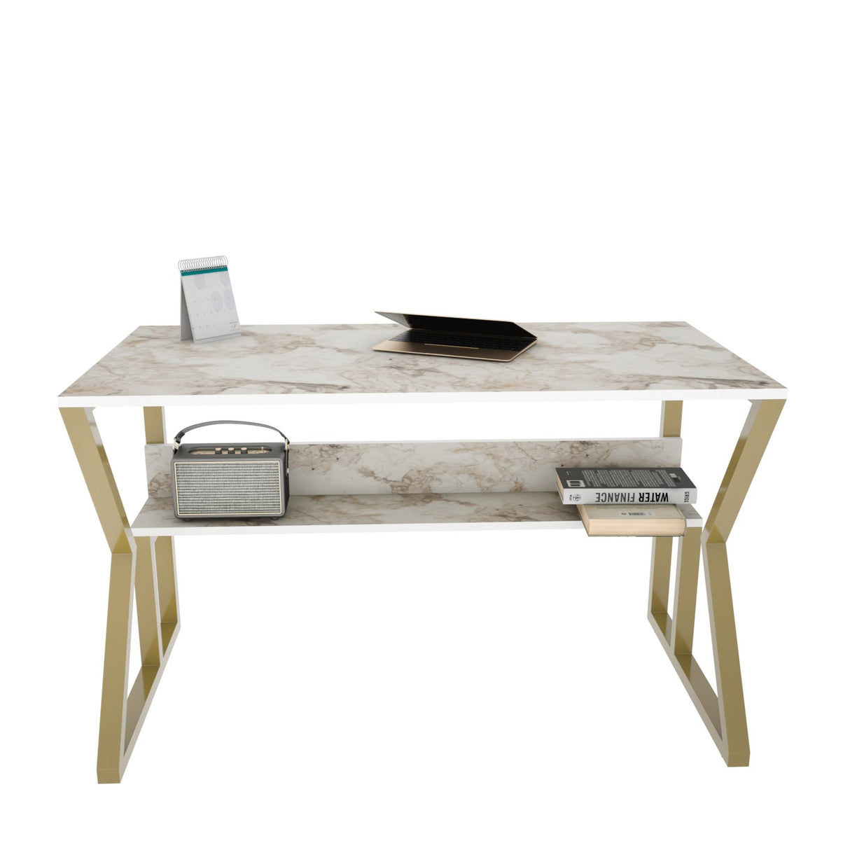 Birou Wake, Alb - Auriu, 120x60x73 cm