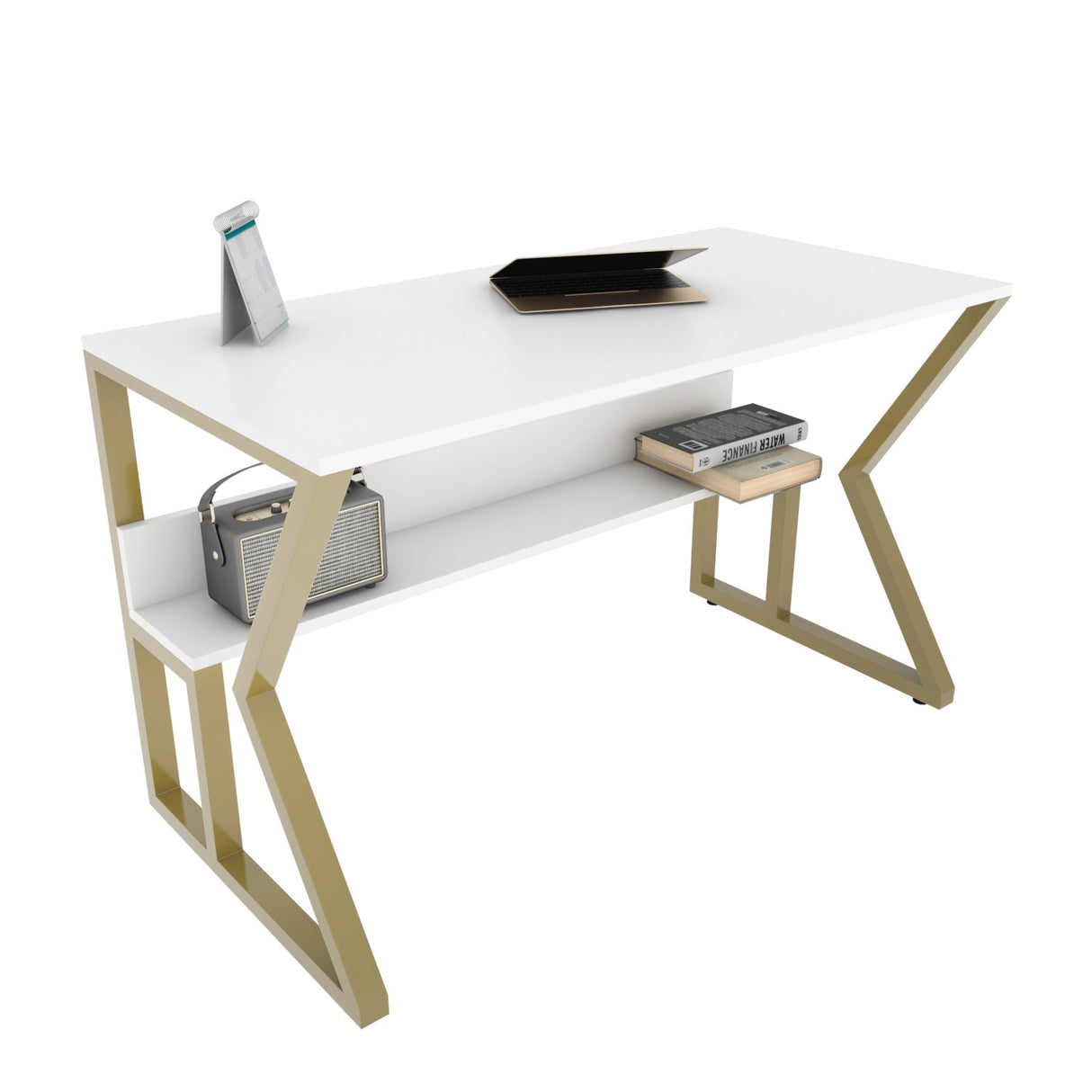 Birou Wake, Alb - Auriu, 120x60x73 cm