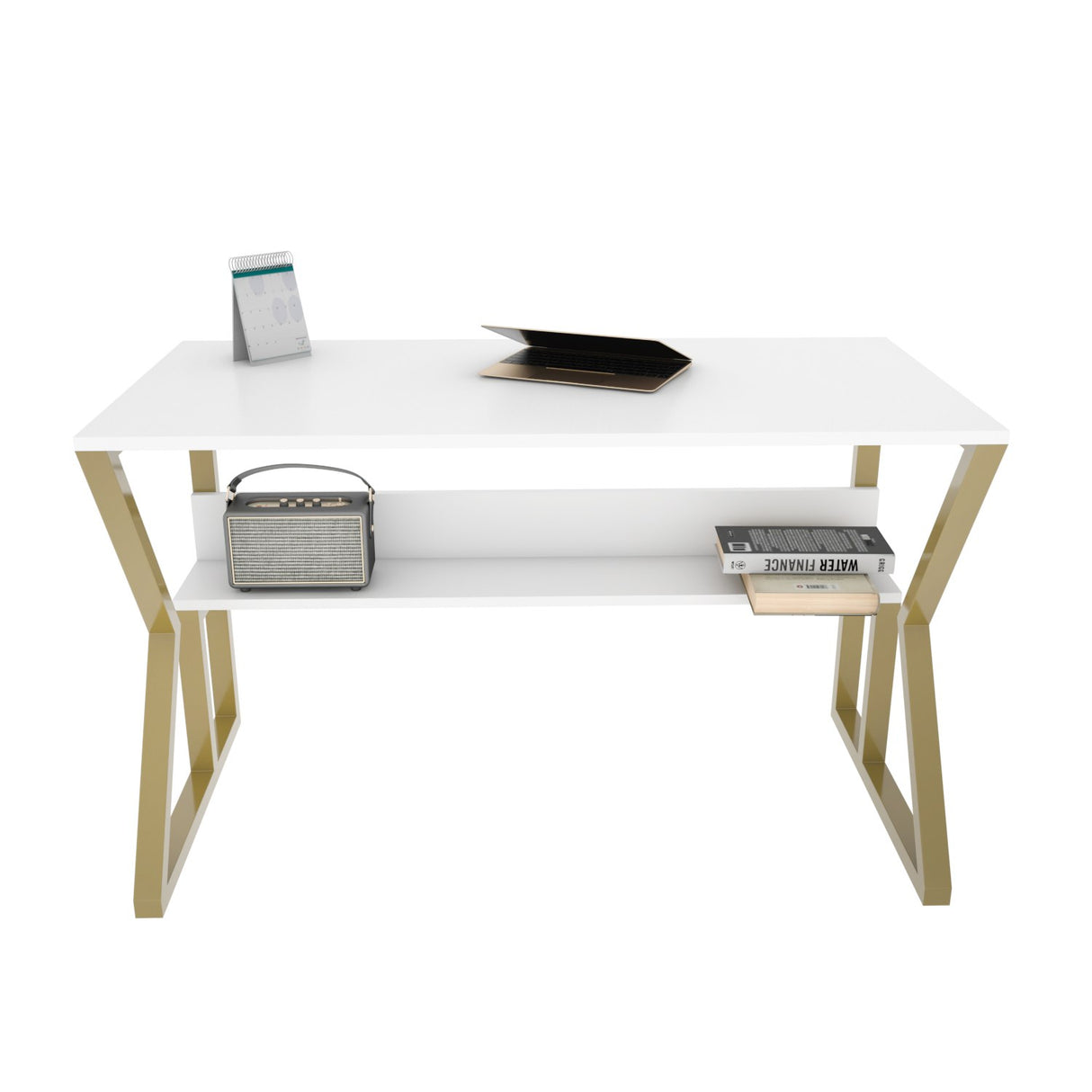 Birou Wake, Alb - Auriu, 120x60x73 cm