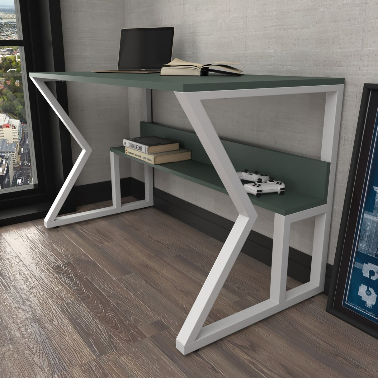 Birou Wake, Verde - Alb, 120x60x73 cm