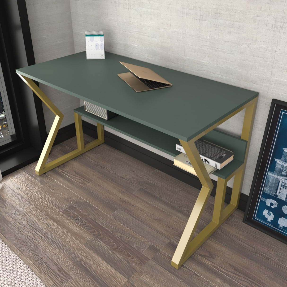 Birou Wake, Verde - Auriu, 120x60x73 cm