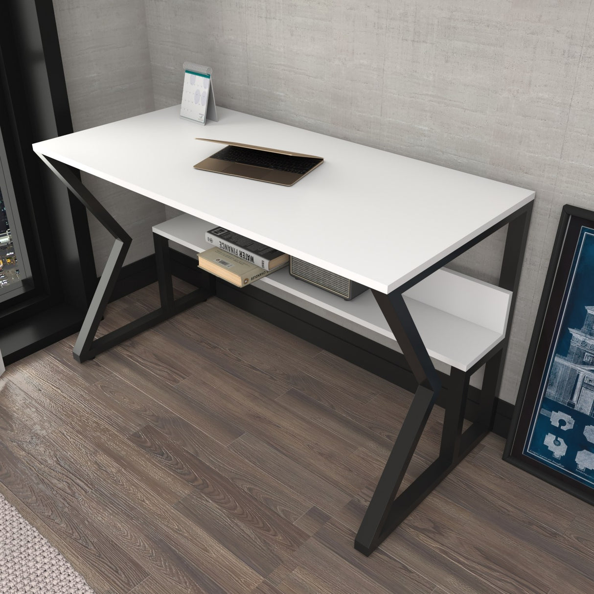 Birou Wake, Negru - Alb, 120x60x73 cm