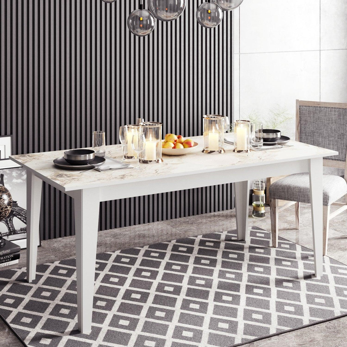 Masă dining Polka, Diverse culori, 180x90x77 cm - Alb | SKU: 875ZNA2906 | Masă dining Polka, 180x90x77 cm, varianta Alb, produs pentru amenajarea locuinței, disponibil online în România la CasaMob