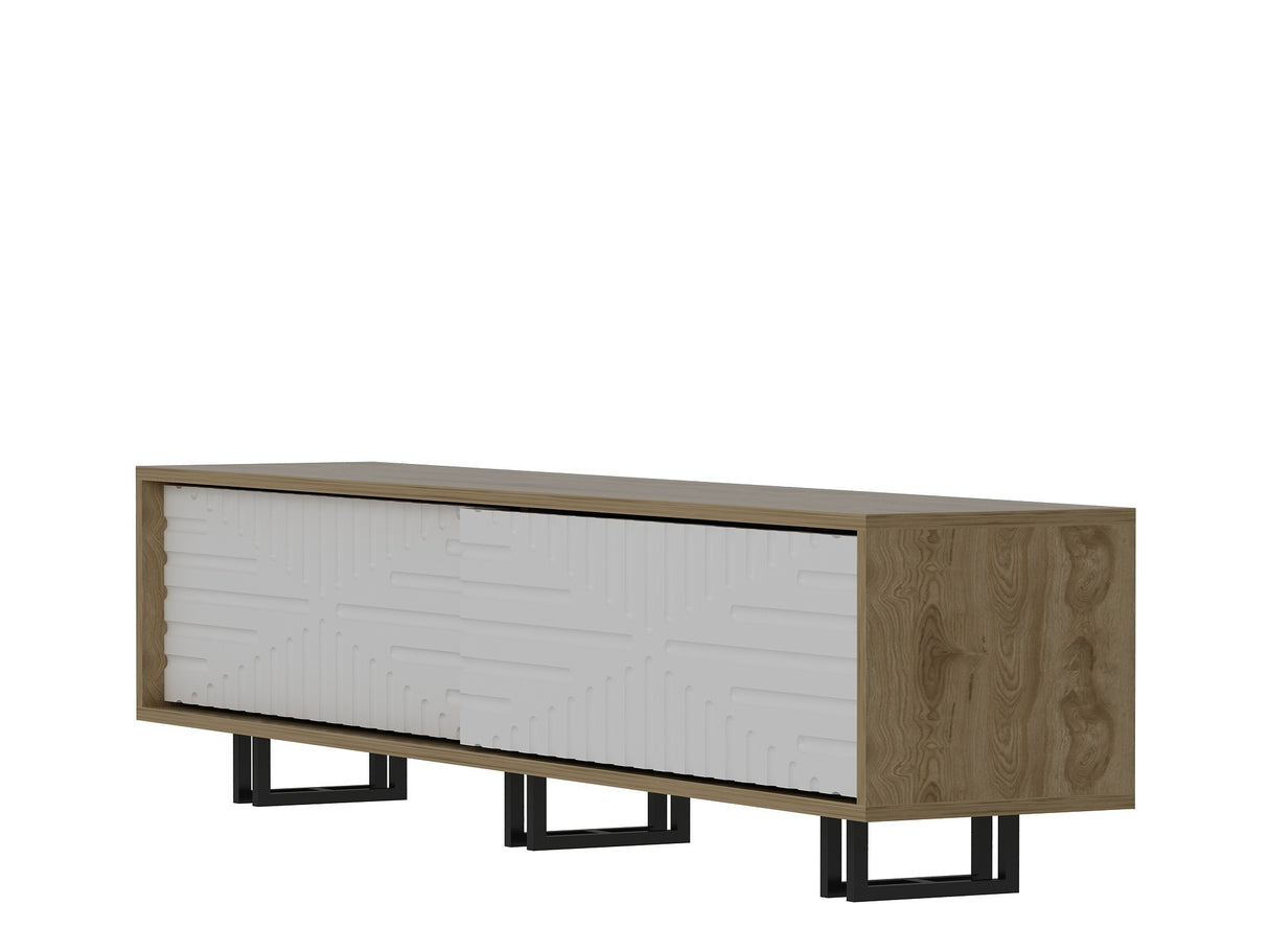 Comodă TV Askal - Ud, White, Stejar - Alb, 180x35x47 cm