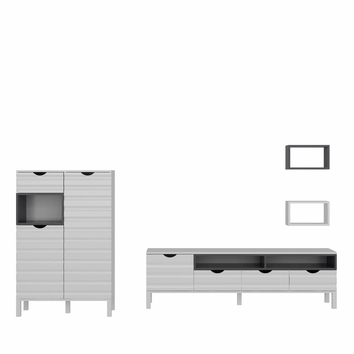 Comodă TV Adel, Alb - Antracit, 180x35x54 cm