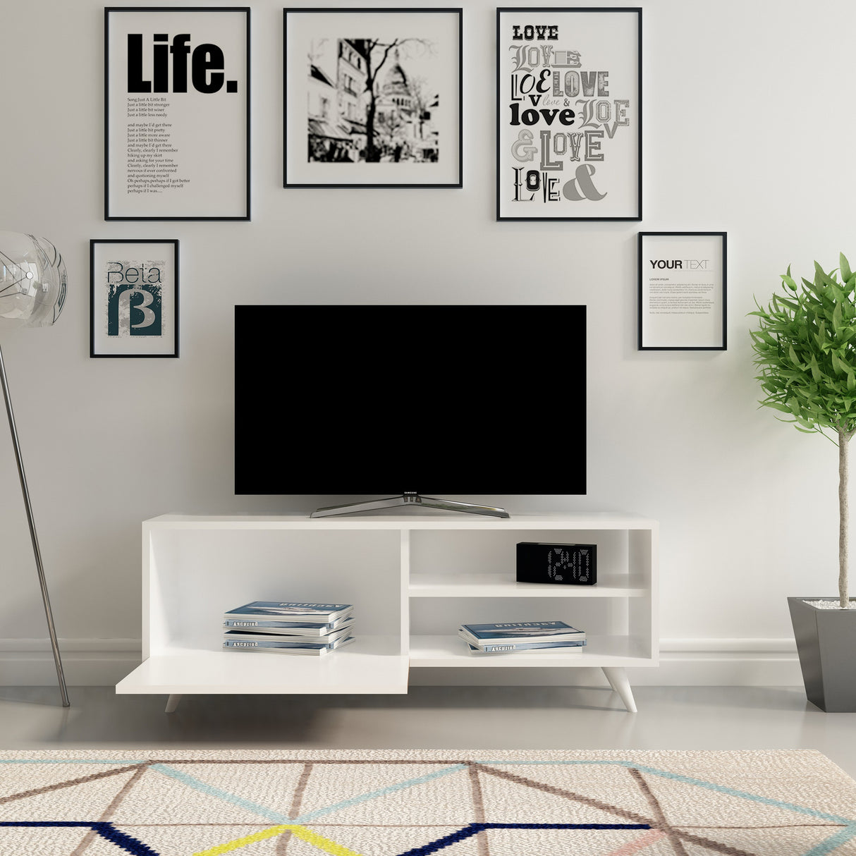 Comodă TV Venedik, Alb, 120x30x44 cm
