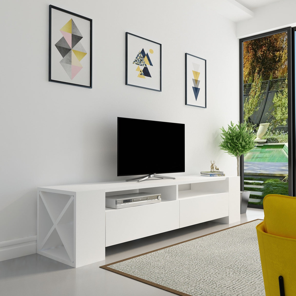 Comodă TV Sosruko, Diverse culori, 155x35x35 cm - Alb | SKU: 875ZNA3035 | Comodă TV Sosruko, 155x35x35 cm, varianta Alb, produs pentru amenajarea locuinței, disponibil online în România la CasaMob