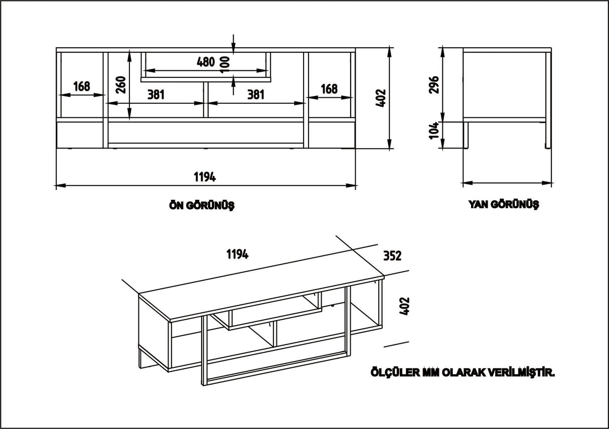 Comodă TV Asal (120), Diverse culori, 119x35x40 cm - Alb - Negru - Stejar | SKU: 875ZNA3048 | Comodă TV Asal (120), 119x35x40 cm, varianta Alb - Negru - Stejar, produs pentru amenajarea locuinței, disponibil online în România la CasaMob