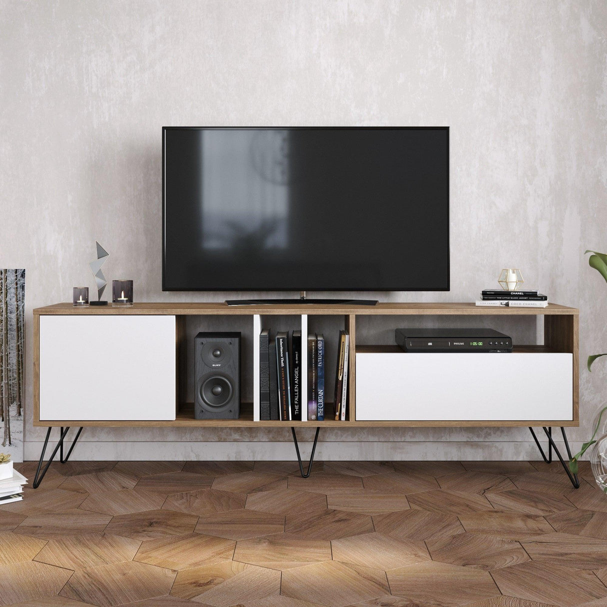 Comodă TV Mistico (180), Diverse culori, 180x36x59 cm - Nuc - Negru - Alb | SKU: 875ZNA3057 | Comodă TV Mistico (180), 180x36x59 cm, varianta Nuc - Negru - Alb, produs pentru amenajarea locuinței, disponibil online în România la CasaMob