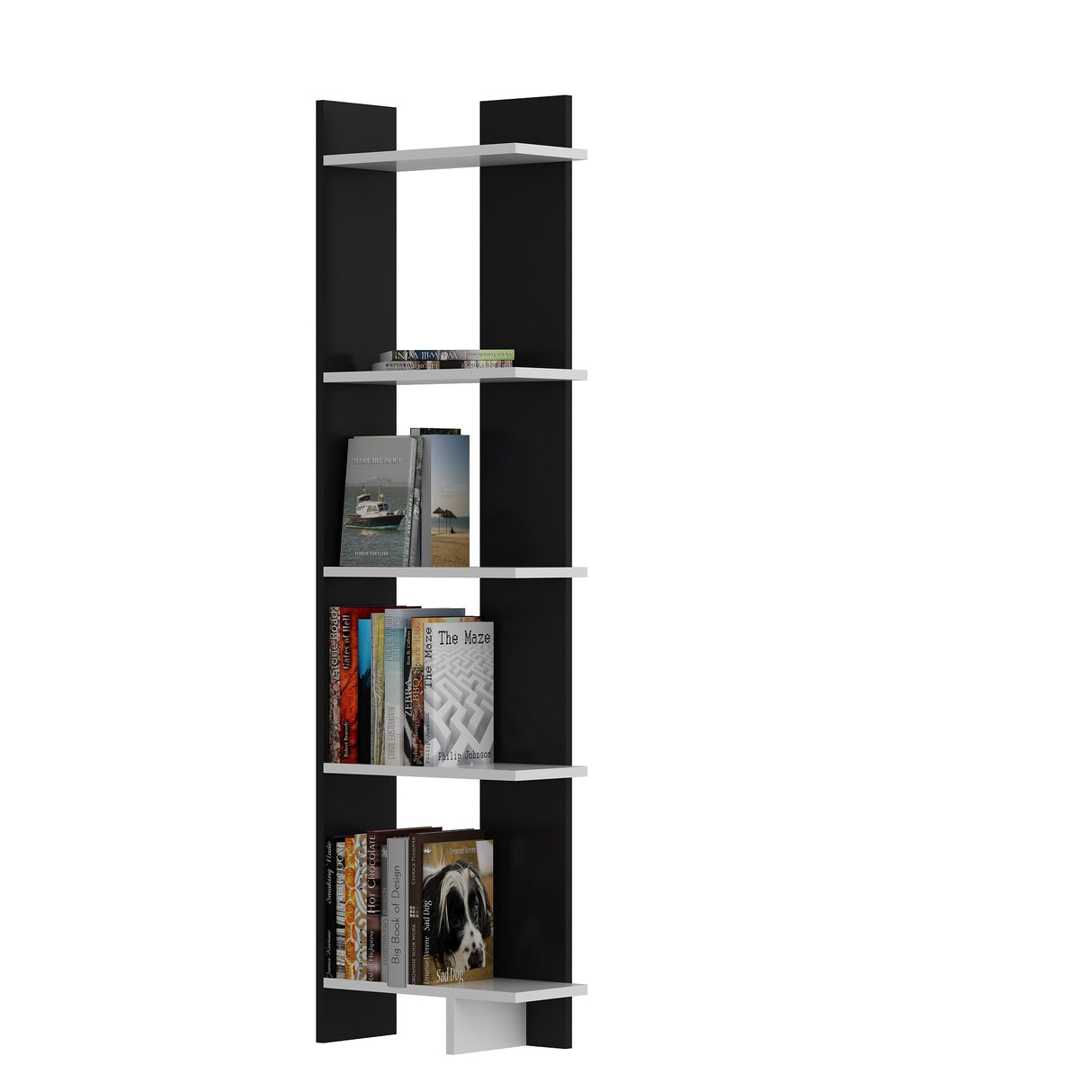 Bibliotecă Als, Negru - Alb, 45x22x170 cm