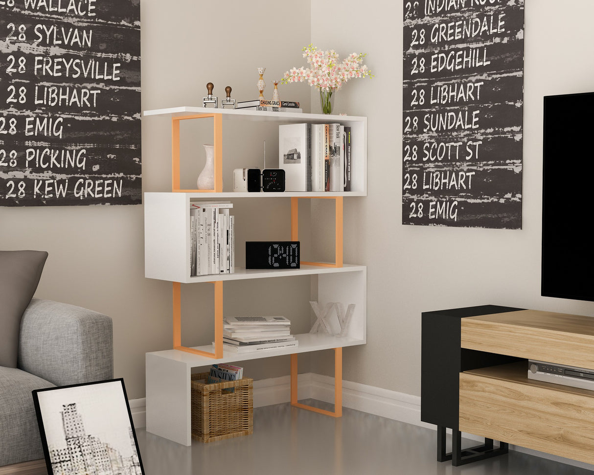 Bibliotecă Adriana, Auriu - Alb, 92x30x125 cm