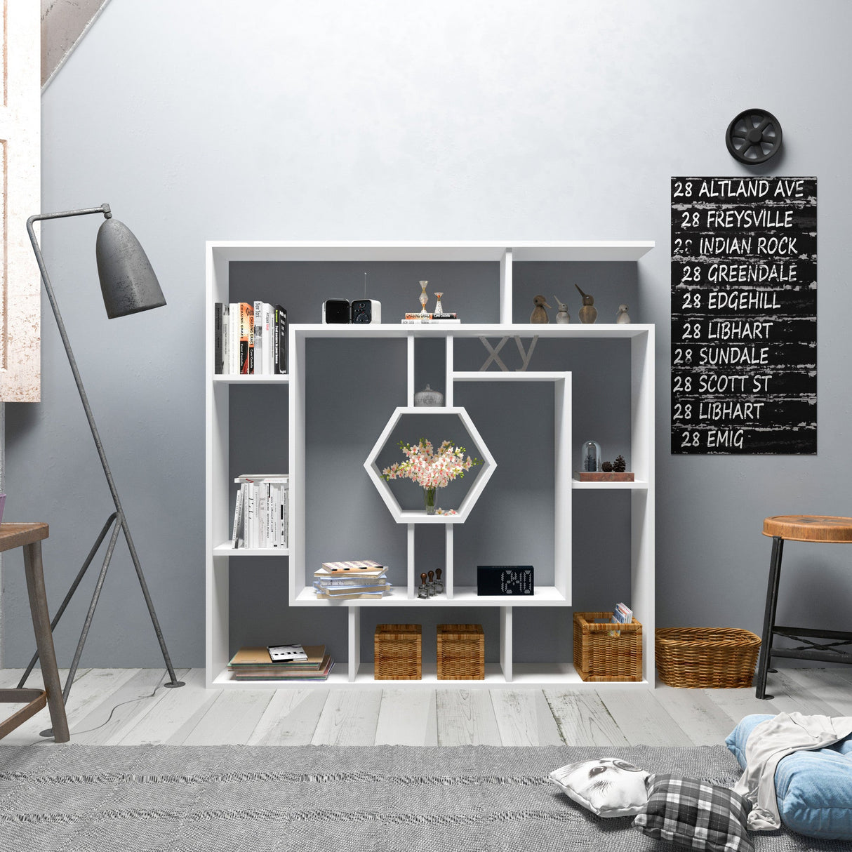 Bibliotecă Labrina, Diverse culori, 134x22x134 cm - Alb | SKU: 875ZNA3627 | Bibliotecă Labrina, 134x22x134 cm, varianta Alb, produs pentru amenajarea locuinței, disponibil online în România la CasaMob