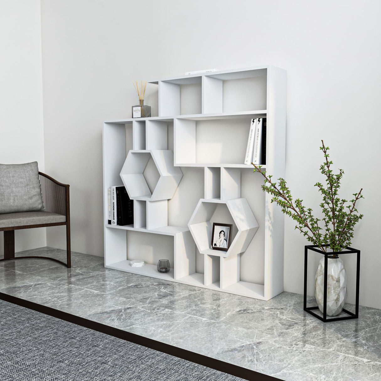 Bibliotecă Tamara, Diverse culori, 134x22x134 cm - Alb | SKU: 875ZNA3636 | Bibliotecă Tamara, 134x22x134 cm, varianta Alb, produs pentru amenajarea locuinței, disponibil online în România la CasaMob