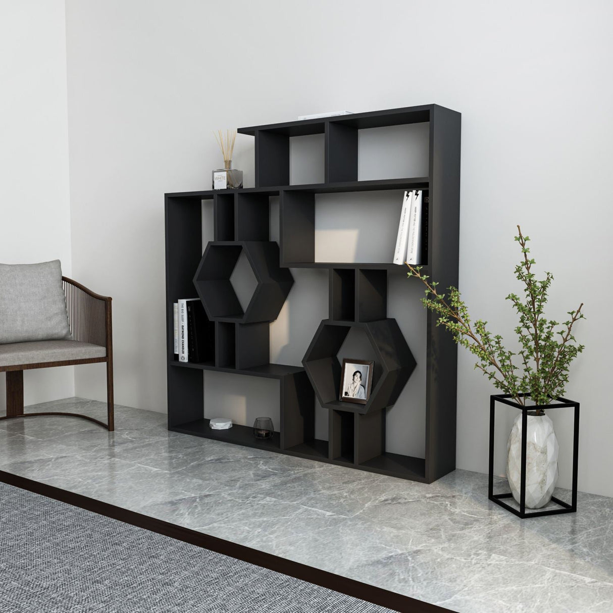 Bibliotecă Tamara, Diverse culori, 134x22x134 cm - Negru | SKU: 875ZNA3640 | Bibliotecă Tamara, 134x22x134 cm, varianta Negru, produs pentru amenajarea locuinței, disponibil online în România la CasaMob