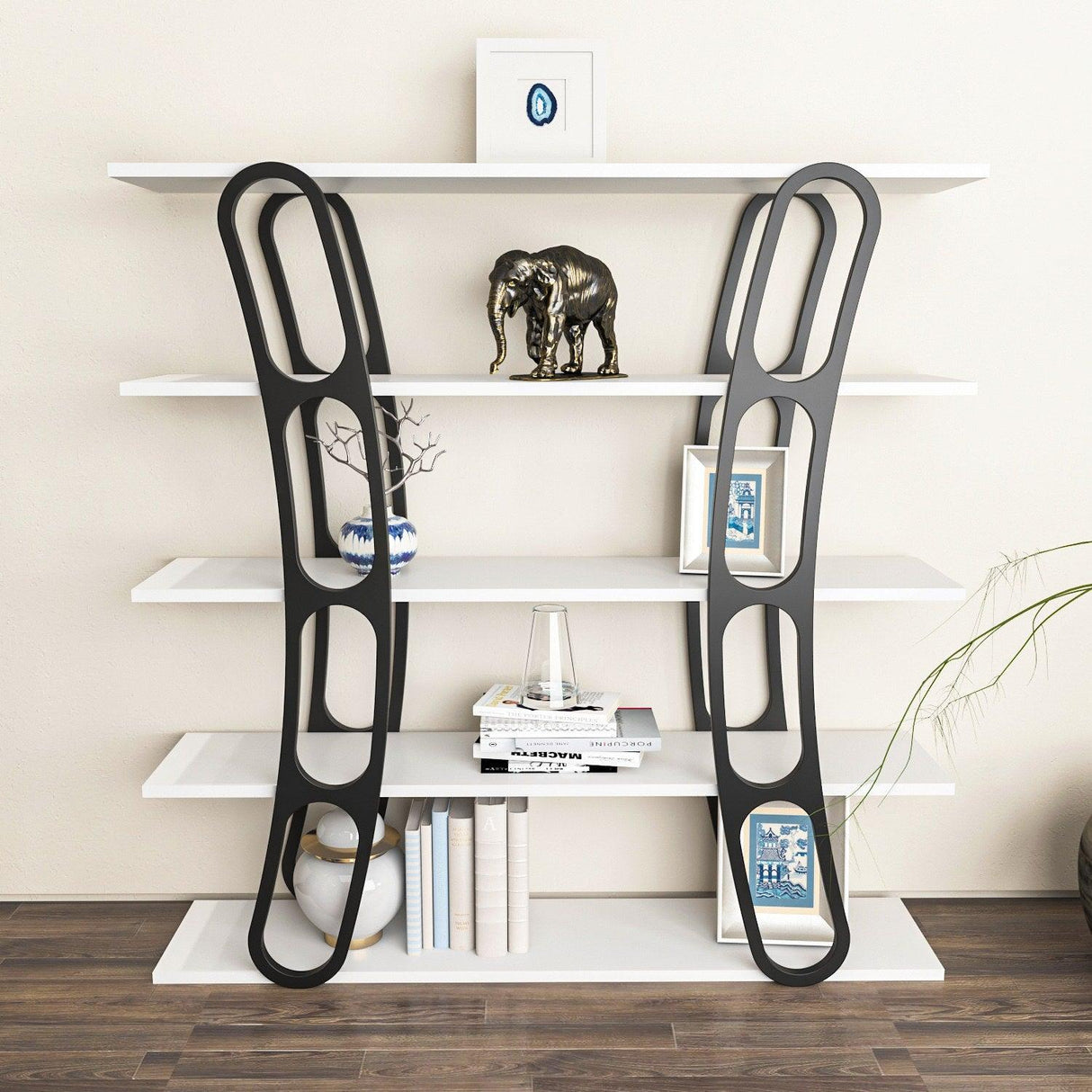 Biblioteca Dara Dessign 3D cu 5 Rafturi, 120 X 120 X 25 Cm - Alb negru, SKU 875ZNA4503
