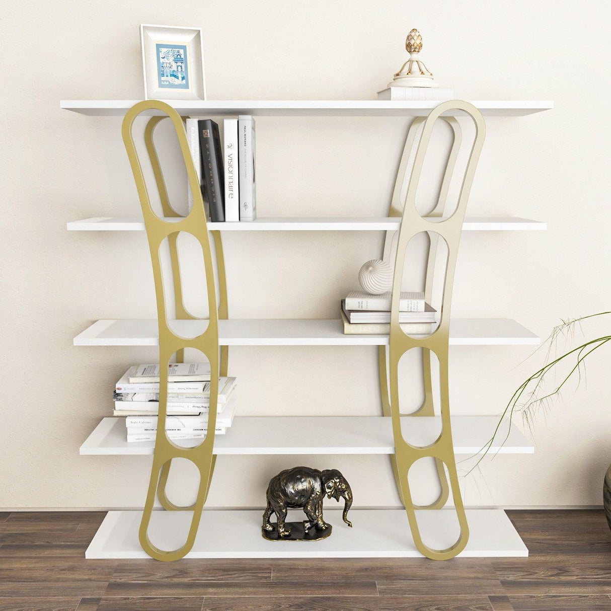 Biblioteca Dara Dessign 3D cu 5 Rafturi, 120 X 120 X 25 Cm - Auriu alb, SKU 875ZNA4503