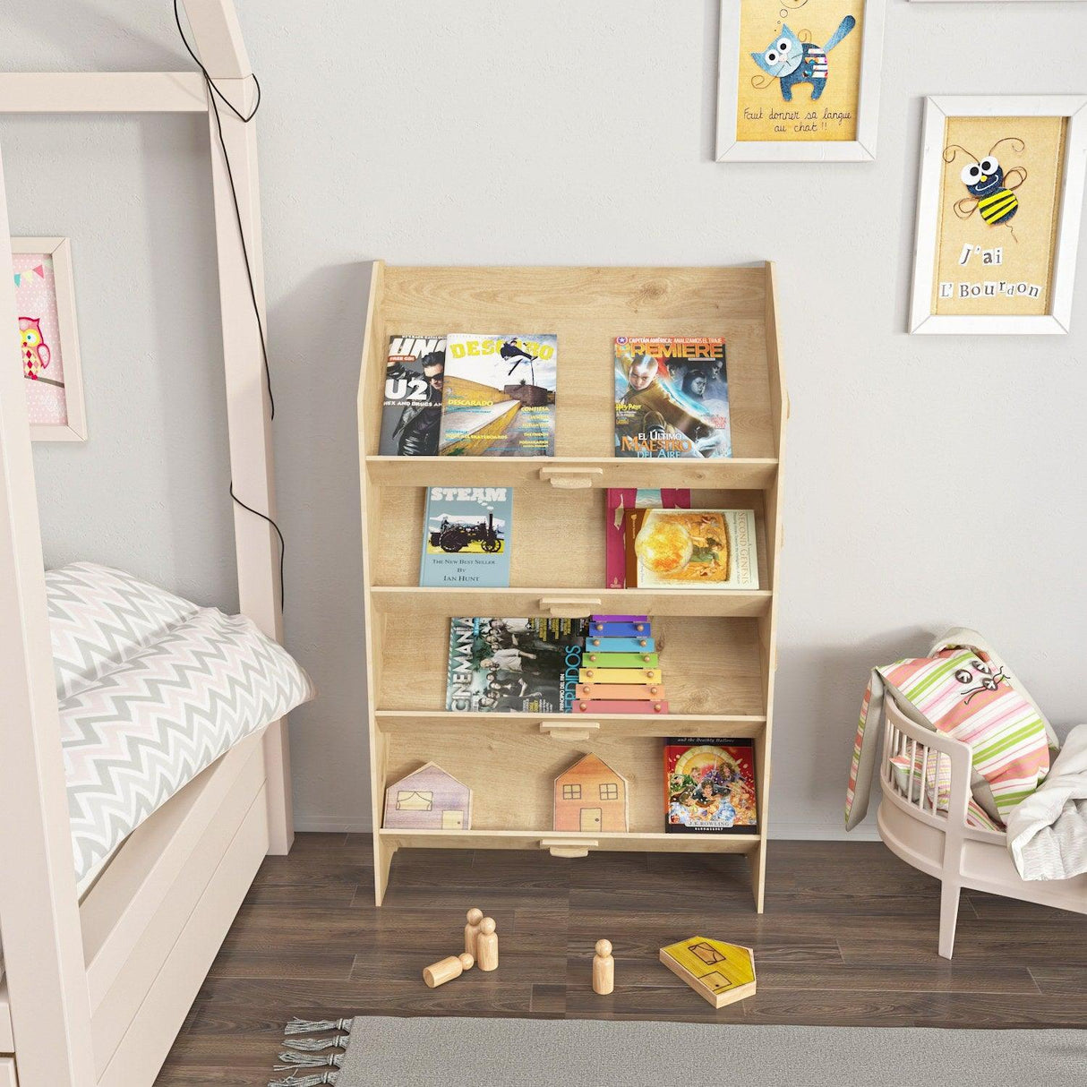 Biblioteca Copii Saro cu 4 Rafturi, Stejar, 61 X 100 X 28 Cm