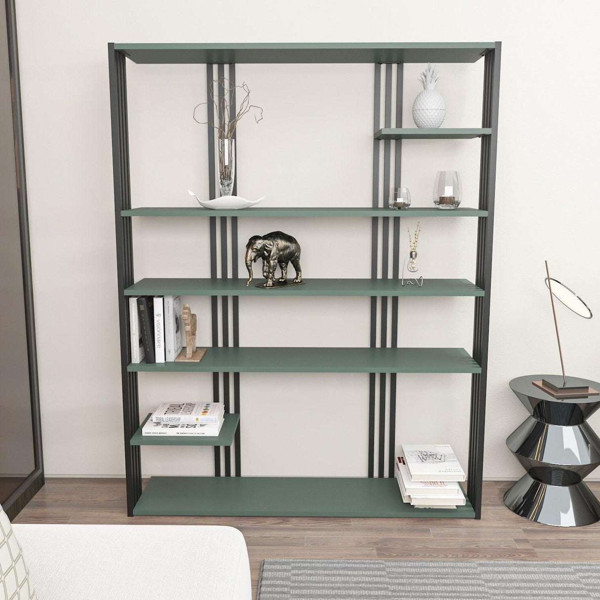 Biblioteca Manny Elegant, 6 Rafturi, 120 X 160 X 30 Cm - Verde Negru, SKU 875ZNA4519