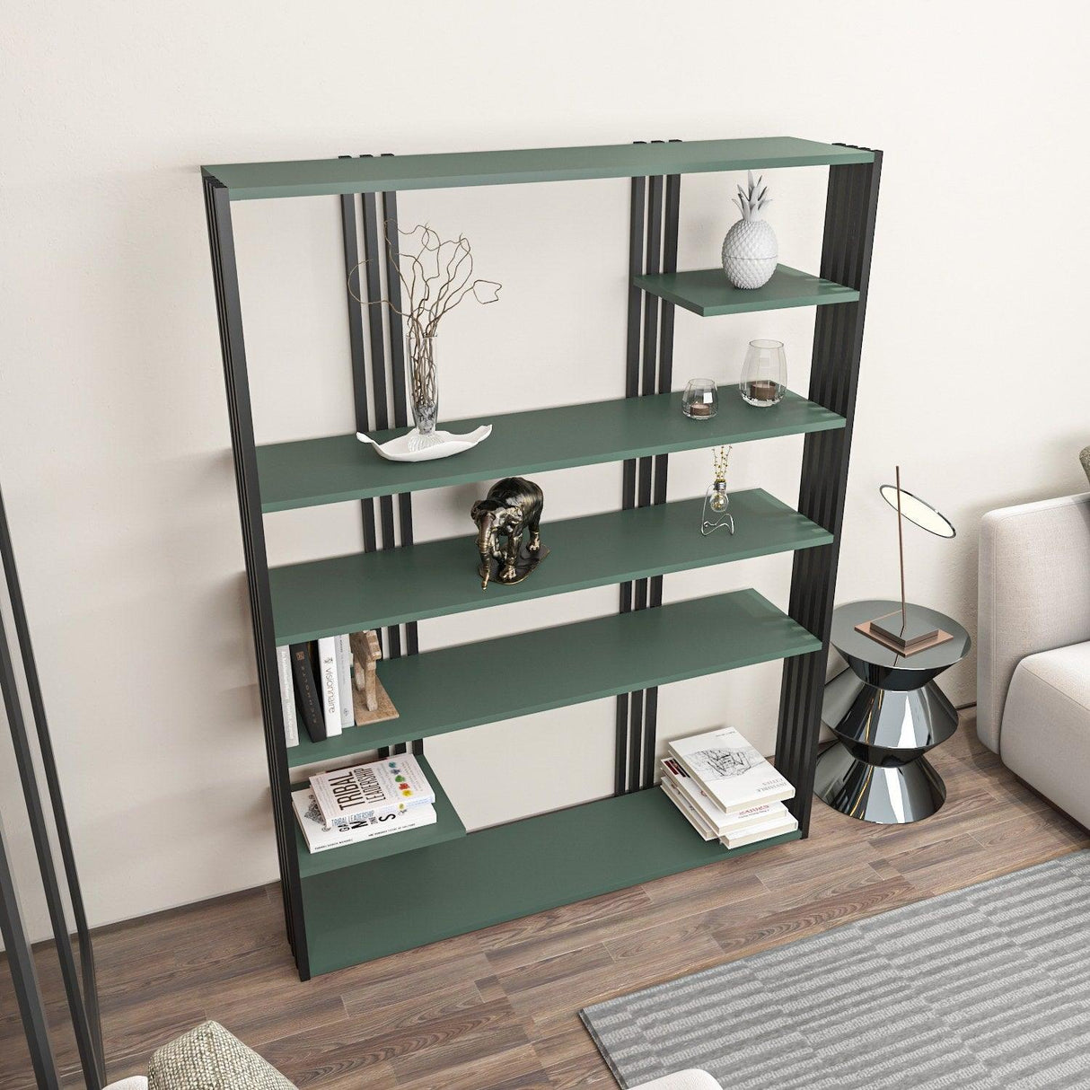 Biblioteca Manny Elegant, 6 Rafturi, 120 X 160 X 30 Cm - Verde Negru, SKU 875ZNA4519