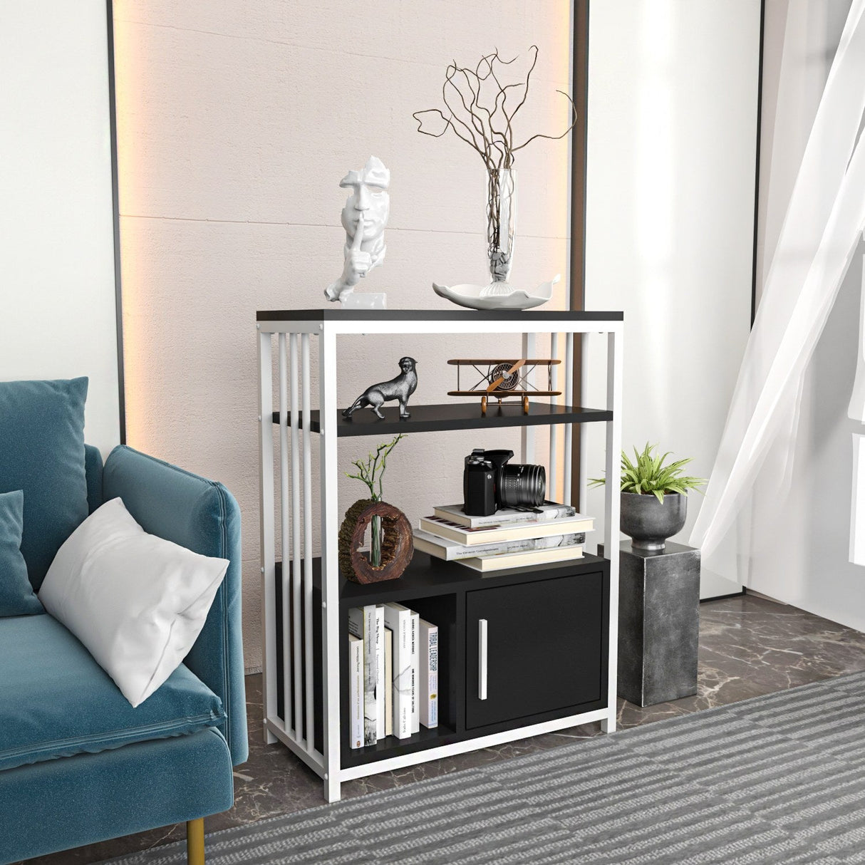 Bibliotecă Letos, Diverse culori, 60x30x80 cm - Antracit - Alb | SKU: 875ZNA4530 | Bibliotecă Letos, 60x30x80 cm, varianta Antracit - Alb, produs pentru amenajarea locuinței, disponibil online în România la CasaMob