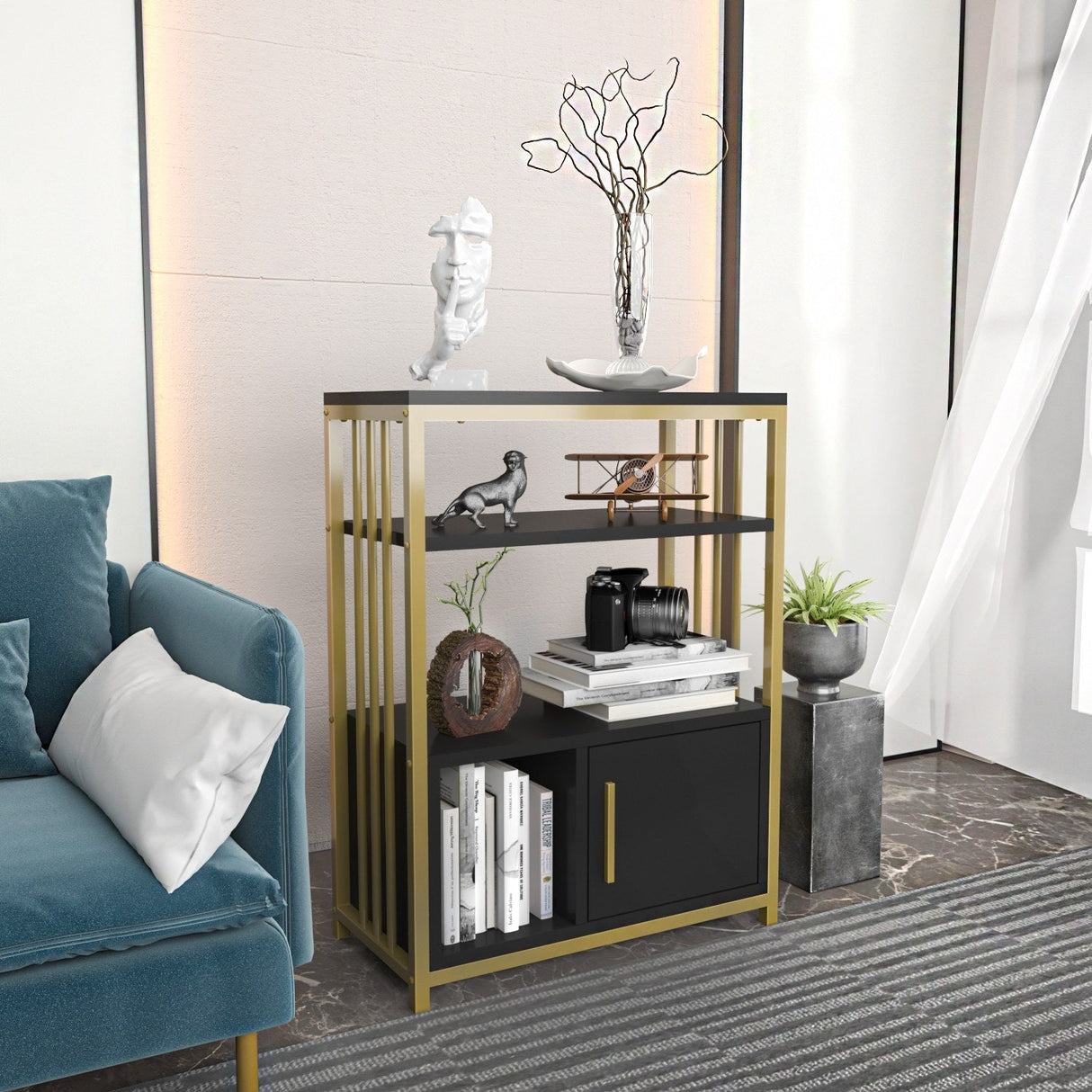 Bibliotecă Letos, Diverse culori, 60x30x80 cm - Antracit - Auriu | SKU: 875ZNA4531 | Bibliotecă Letos, 60x30x80 cm, varianta Antracit - Auriu, produs pentru amenajarea locuinței, disponibil online în România la CasaMob