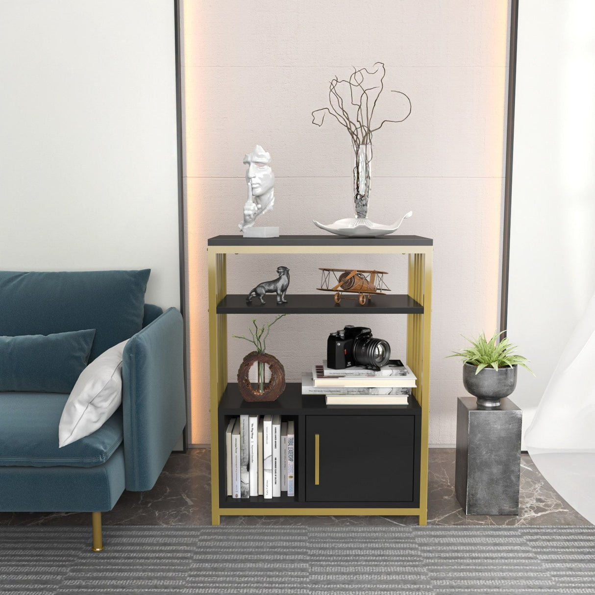 Bibliotecă Letos, Diverse culori, 60x30x80 cm - Antracit - Auriu | SKU: 875ZNA4531 | Bibliotecă Letos, 60x30x80 cm, varianta Antracit - Auriu, produs pentru amenajarea locuinței, disponibil online în România la CasaMob