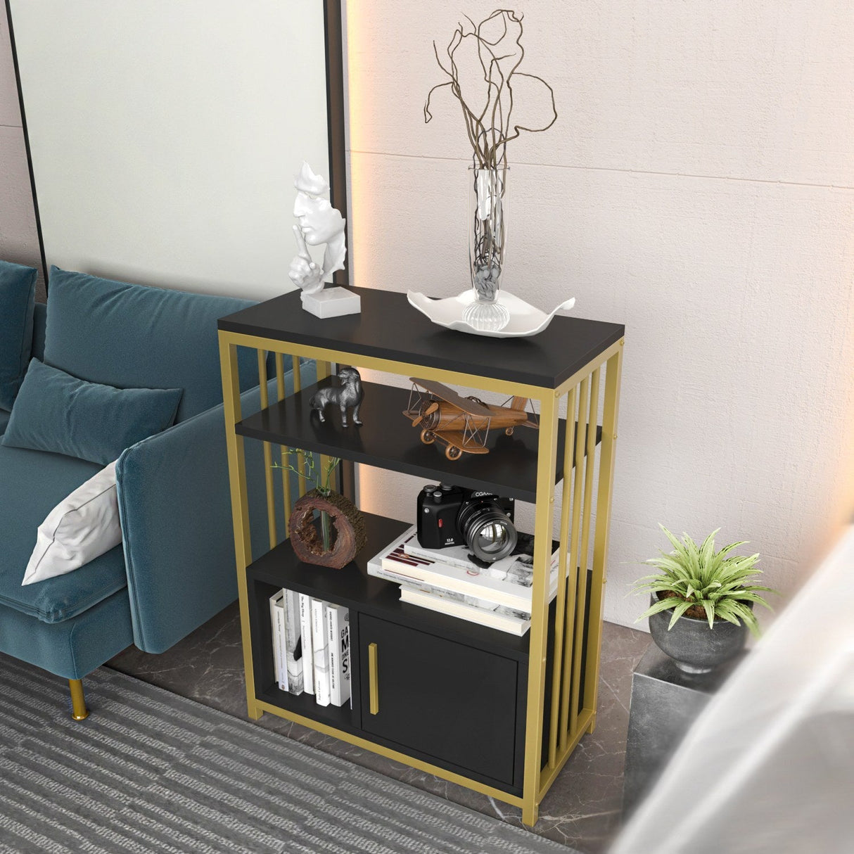 Bibliotecă Letos, Diverse culori, 60x30x80 cm - Antracit - Auriu | SKU: 875ZNA4531 | Bibliotecă Letos, 60x30x80 cm, varianta Antracit - Auriu, produs pentru amenajarea locuinței, disponibil online în România la CasaMob