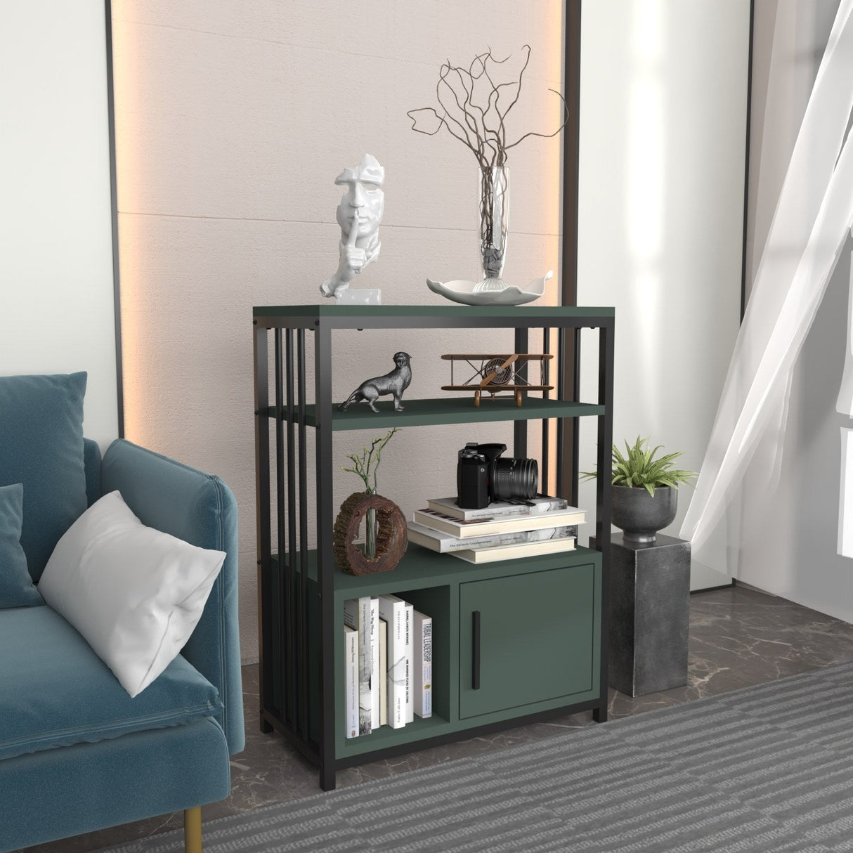 Bibliotecă Letos, Diverse culori, 60x30x80 cm - Verde - Negru | SKU: 875ZNA4535 | Bibliotecă Letos, 60x30x80 cm, varianta Verde - Negru, produs pentru amenajarea locuinței, disponibil online în România la CasaMob