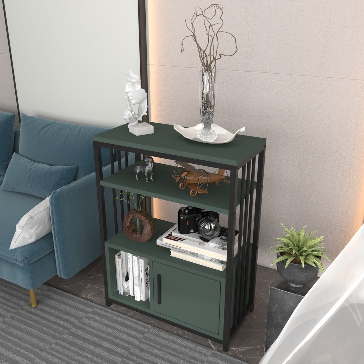 Bibliotecă Letos, Diverse culori, 60x30x80 cm - Verde - Negru | SKU: 875ZNA4535 | Bibliotecă Letos, 60x30x80 cm, varianta Verde - Negru, produs pentru amenajarea locuinței, disponibil online în România la CasaMob