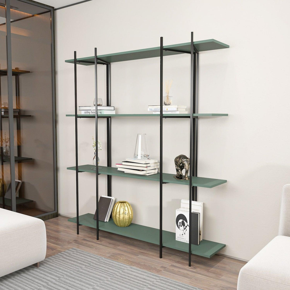Biblioteca Soms 4 Rafturi Mari, 160 X 180 X 30 Cm - Verde Negru, SKU 875ZNA4546