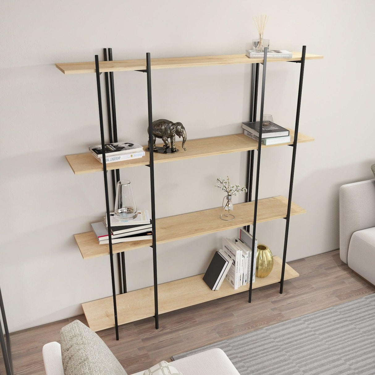 Biblioteca Soms 4 Rafturi Mari, 160 X 180 X 30 Cm - Stejar Negru, SKU 875ZNA4546