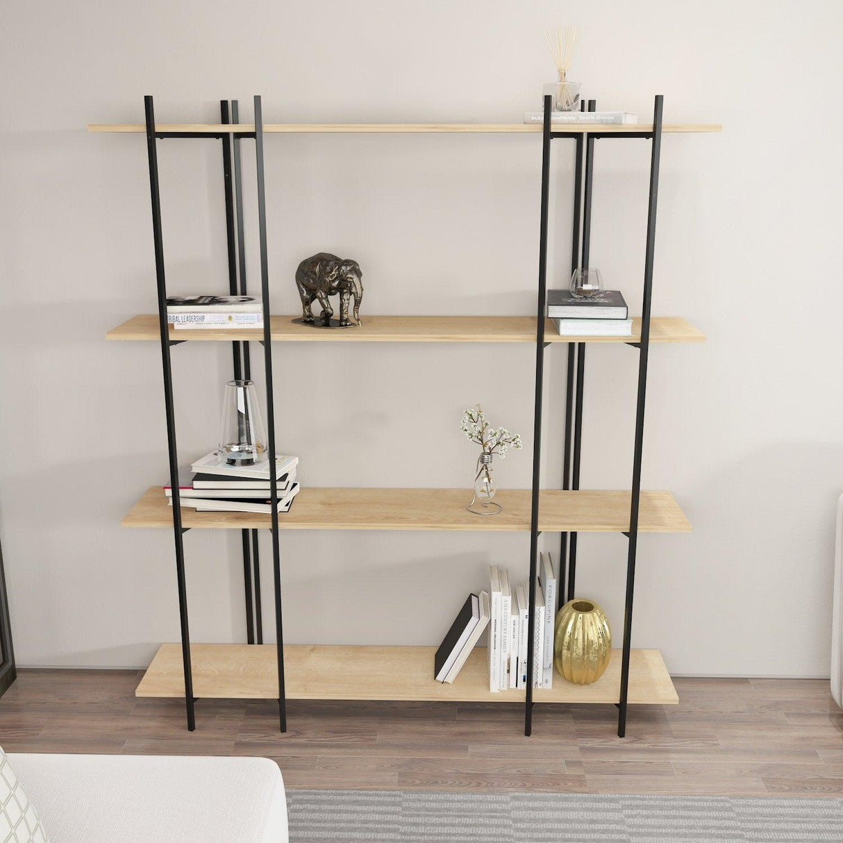 Biblioteca Soms 4 Rafturi Mari, 160 X 180 X 30 Cm - Stejar Negru, SKU 875ZNA4546