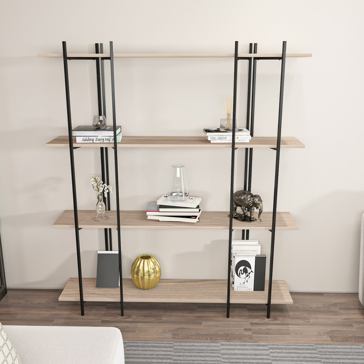 Bibliotecă Moss, Stejar - Negru, 160x30x180 cm